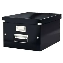 Leitz Click & Store WOW Caja Organizadora Mediana - Asas de Metal - 85% Carton Reciclado - Hasta 9kg de Capacidad - Color Negro