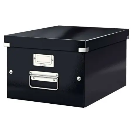 Leitz Click & Store WOW Caja Organizadora Mediana - Asas de Metal - 85% Carton Reciclado - Hasta 9kg de Capacidad - Color Negro