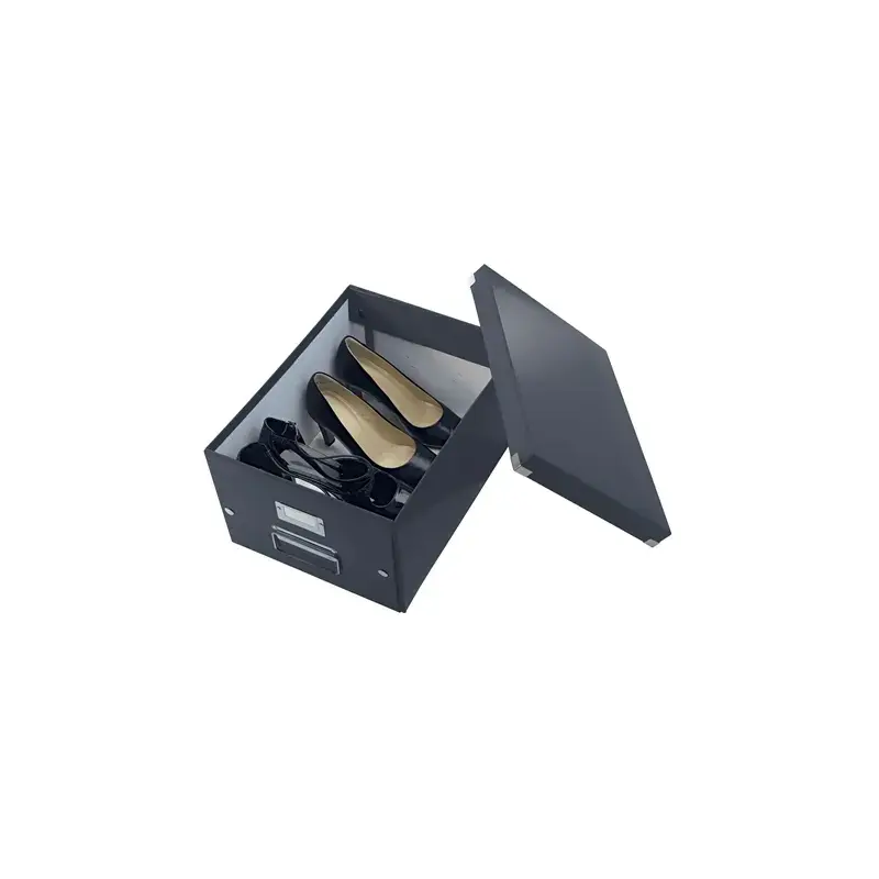 Leitz Click & Store WOW Caja Organizadora Mediana - Asas de Metal - 85% Carton Reciclado - Hasta 9kg de Capacidad - Color Negro