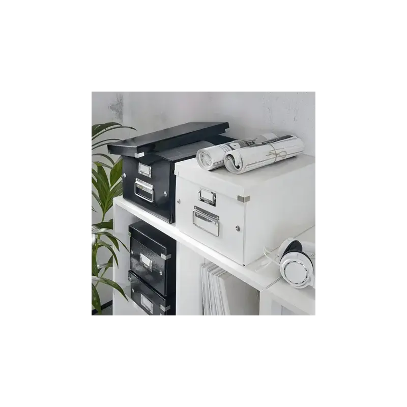 Leitz Click & Store WOW Caja Organizadora Mediana - Asas de Metal - 85% Carton Reciclado - Hasta 9kg de Capacidad - Color Negro