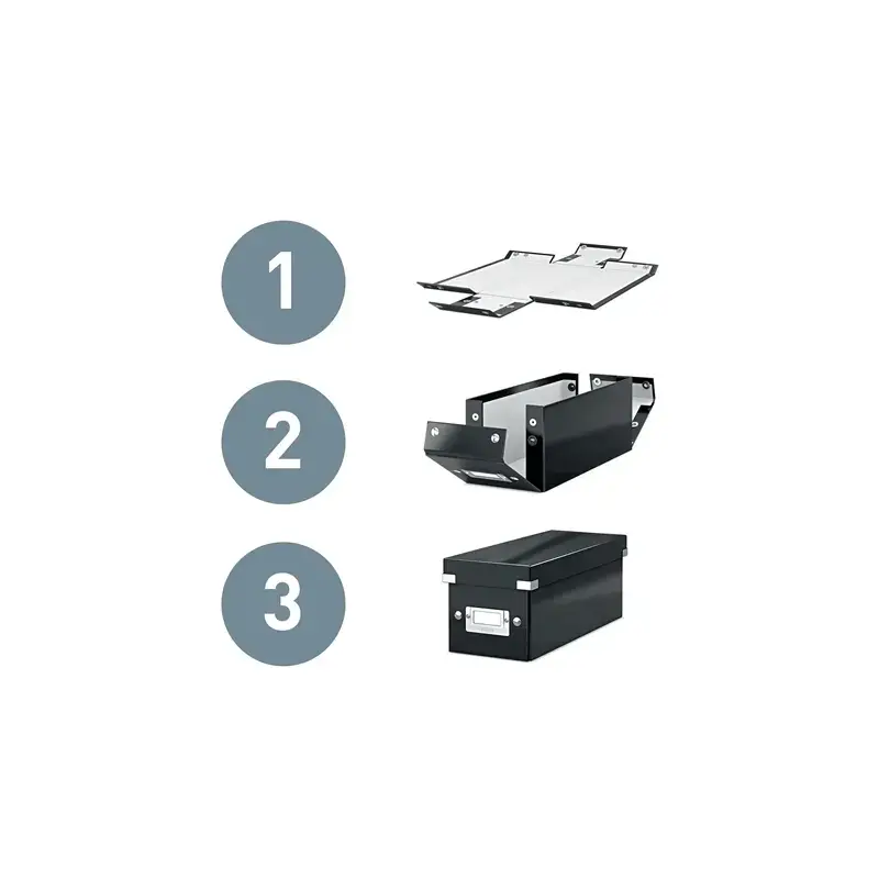 Leitz Click & Store WOW Caja Organizadora Mediana - Asas de Metal - 85% Carton Reciclado - Hasta 9kg de Capacidad - Color Negro