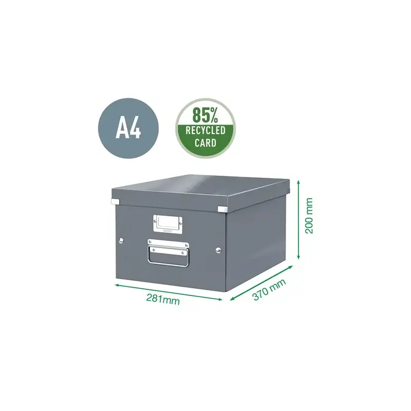 Leitz Click & Store WOW Caja Organizadora Mediana - Asas de Metal - 85% Carton Reciclado - Hasta 9kg de Capacidad - Color Negro