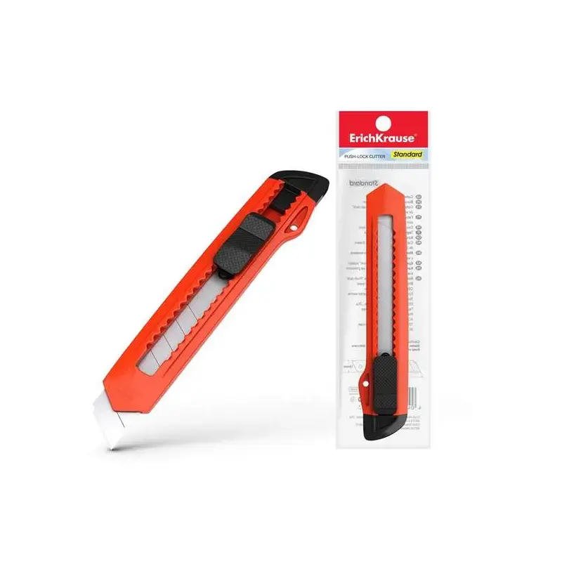 Erichkrause EasyCut Cuter con Fijador Push-Lock Standard 18mm - Sistema de Sujecion de Cuchilla con Seguro de Empuje - Cuchilla