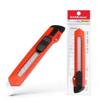 Erichkrause EasyCut Cuter con Fijador Push-Lock Standard 18mm - Sistema de Sujecion de Cuchilla con Seguro de Empuje - Cuchilla