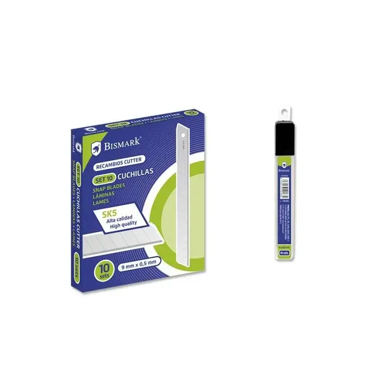 Bismark Blister de 10 Cuchillas de Recambio en Acero de Alta Calidad - Medida 9mmx0.5mm - Acero SK5 | Ahorro Imprimiendo
