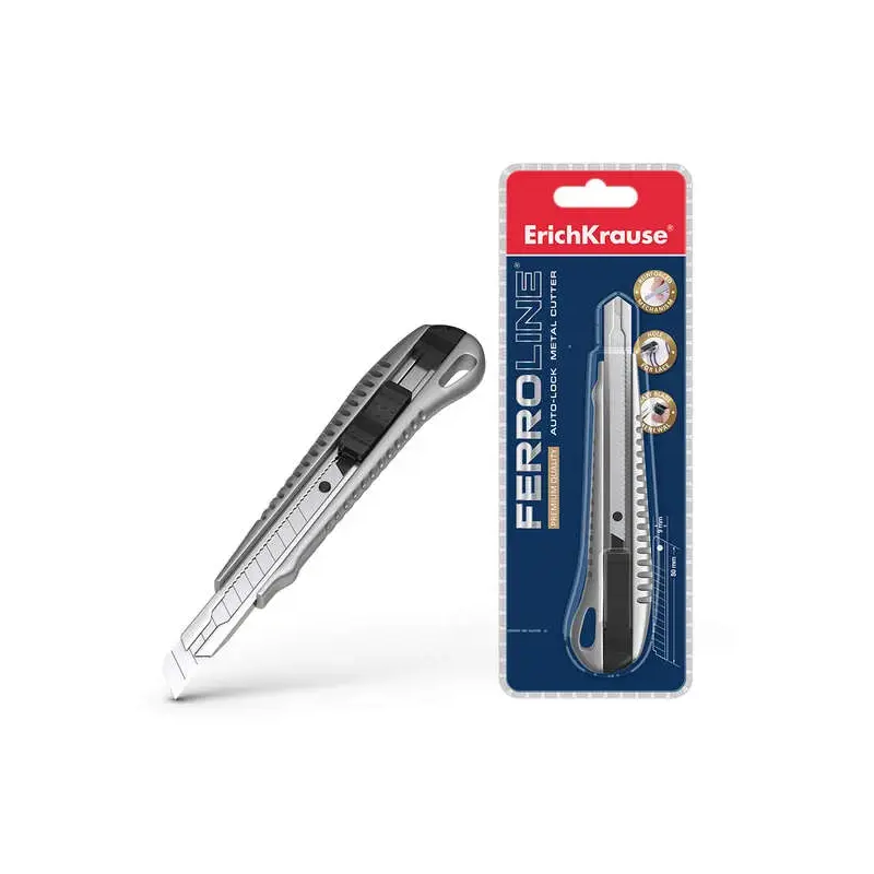 Erichkrause Cuter Metalico con Fijador Automatico - Sistema de Retencion de Cuchilla Autobloqueo - Partidor Incorporado - Color