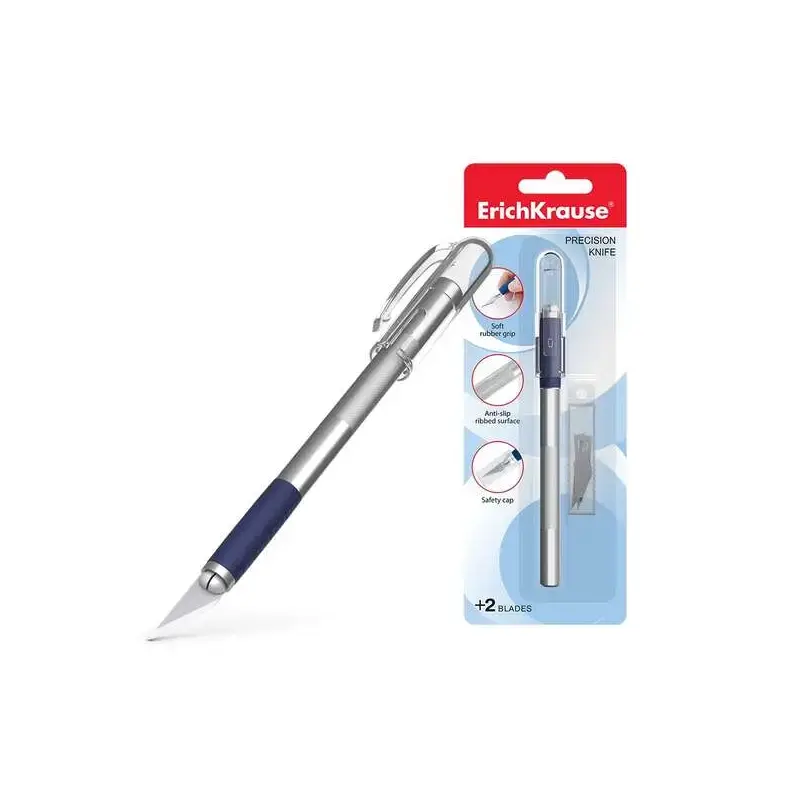 Erichkrause Cuchilla de Precision para Cortes de Papel - Cuerpo Metalico con Agarre de Goma - Cuchilla Segmentada de Acero - Res