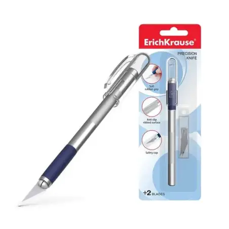 Erichkrause Cuchilla de Precision para Cortes de Papel - Cuerpo Metalico con Agarre de Goma - Cuchilla Segmentada de Acero - Res