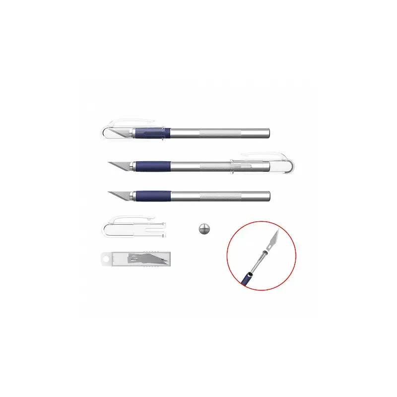 Erichkrause Cuchilla de Precision para Cortes de Papel - Cuerpo Metalico con Agarre de Goma - Cuchilla Segmentada de Acero - Res
