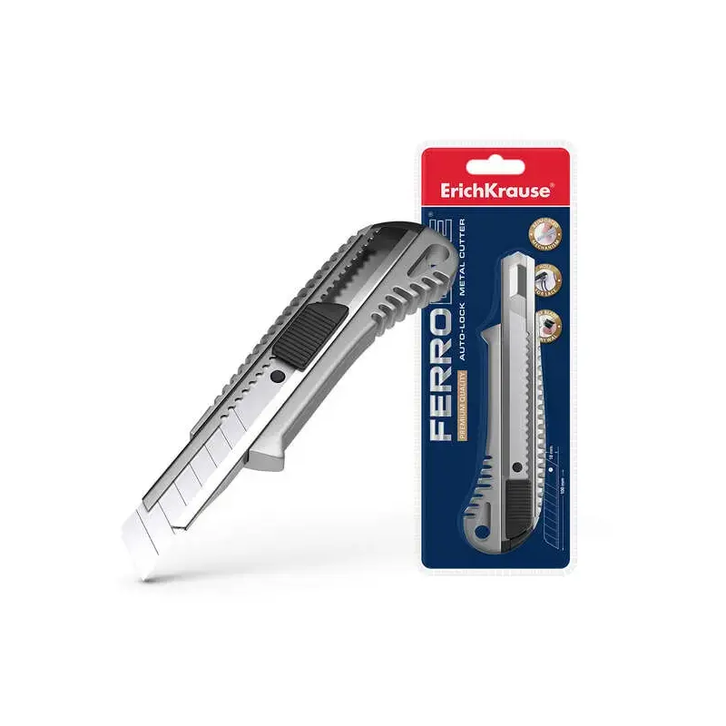 Erichkrause Cuter Metalico con Fijador Automatico - Sistema de Retencion de Cuchilla de Autobloqueo - Partidor Incorporado - Col