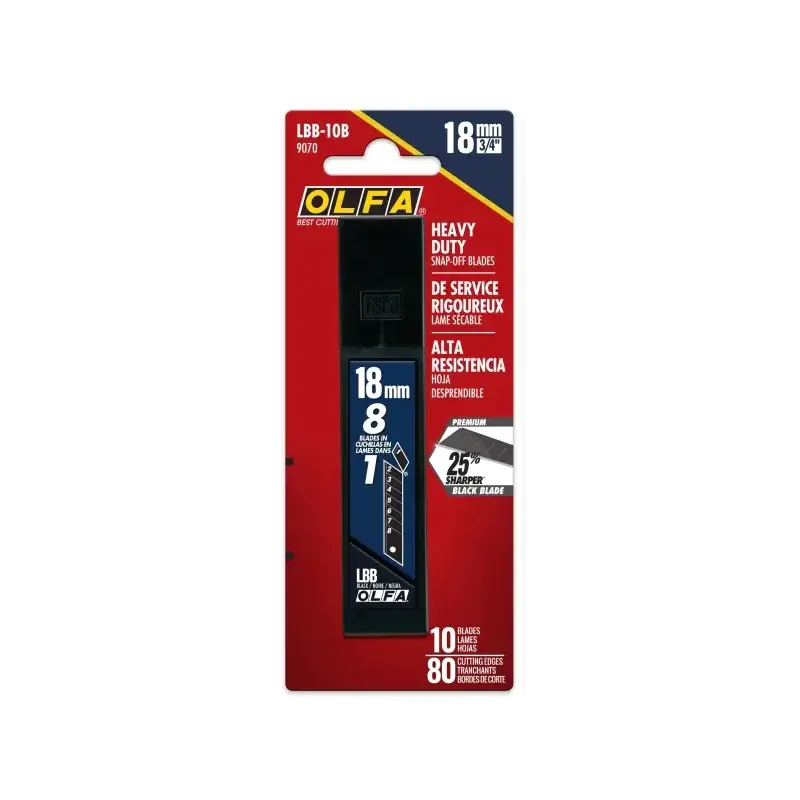 Olfa Pack de 10 Cuchillas de Negras para Cuters 18mm - Acero al Carbono - Un 25% mas Afiladas - 8 Segmentos | Ahorro Imprimiendo