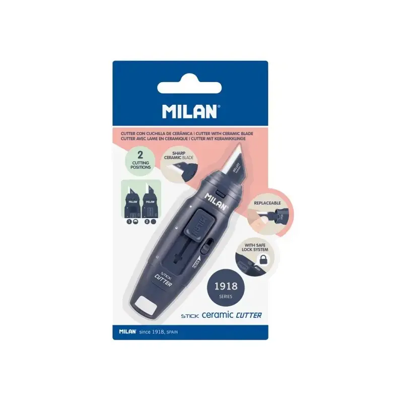 Milan Coleccion 430 Cutter de Hoja Ceramica Reemplazable - Cuchilla con Protector - Bloqueo de Seguridad - Color Azul | Ahorro I