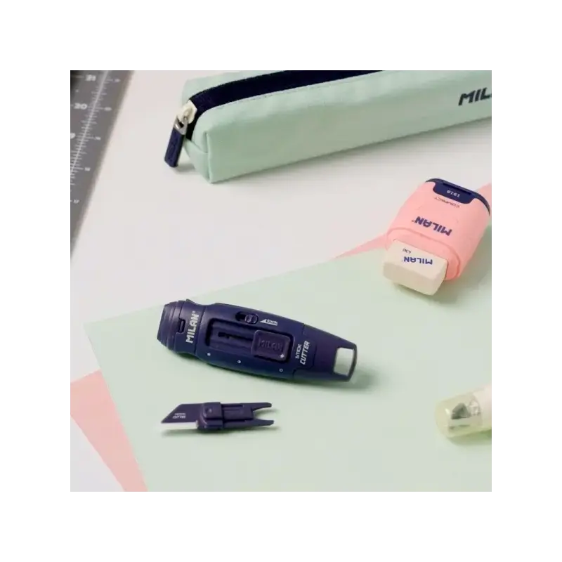 Milan Coleccion 430 Cutter de Hoja Ceramica Reemplazable - Cuchilla con Protector - Bloqueo de Seguridad - Color Azul | Ahorro I