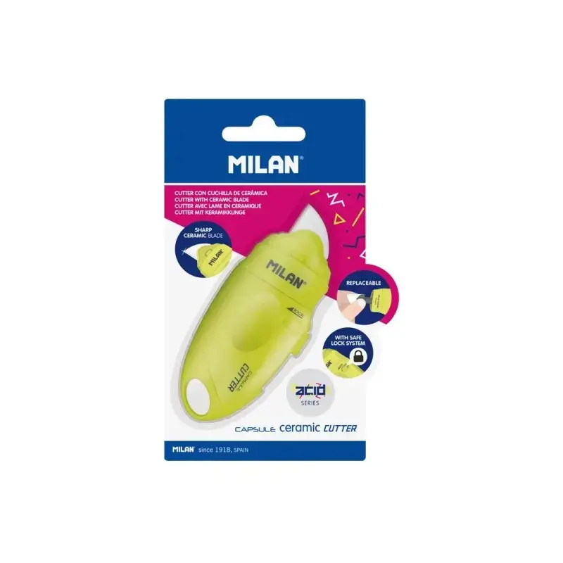 Milan Serie Acid Capsule Cutter de Hoja Ceramica Reemplazable - Tamaño Bolsillo - Diseño Ergonomico - Sistema de Bloqueo - Color