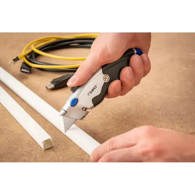 Dahle 10890 Heavy Duty Cuter con Cuchilla Trapezoidal de Acero al Carbono SK5 - Cortador de Cinta de Embalaje - Cuerpo Metalico