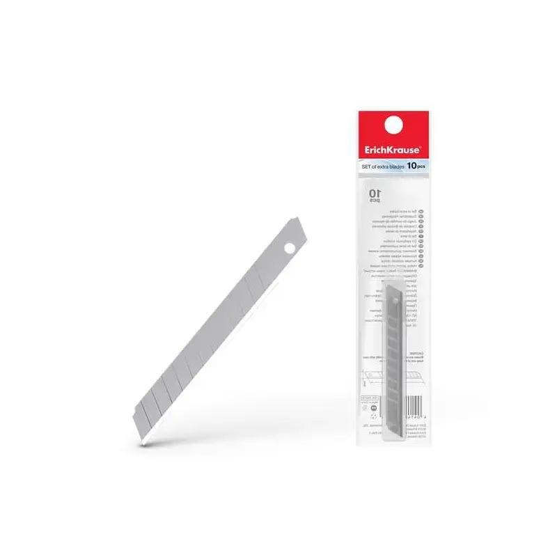Erichkrause Pack de 10 Cuchillas de Repuesto de Acero Segmentado - Medidas 9mm x 0.5mm - Afilado de Doble Cara - Resistente al D