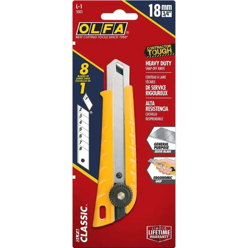 Olfa L-1 Cutter con Bloqueo de Trinquete - Empuñadura de Plastico - Canal de Acero Inoxidable | Ahorro Imprimiendo