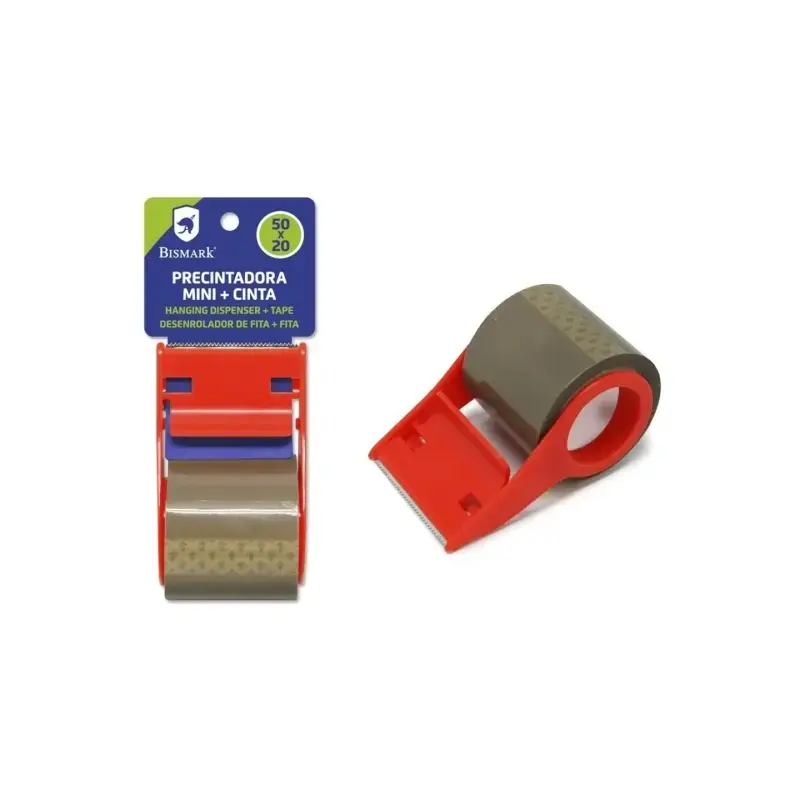 Bismark Mini Precintadora de Mano para Rollos de hasta 20m de Largo - Incluye Precinto de 20m - Cuchilla de Acero - Color Rojo |