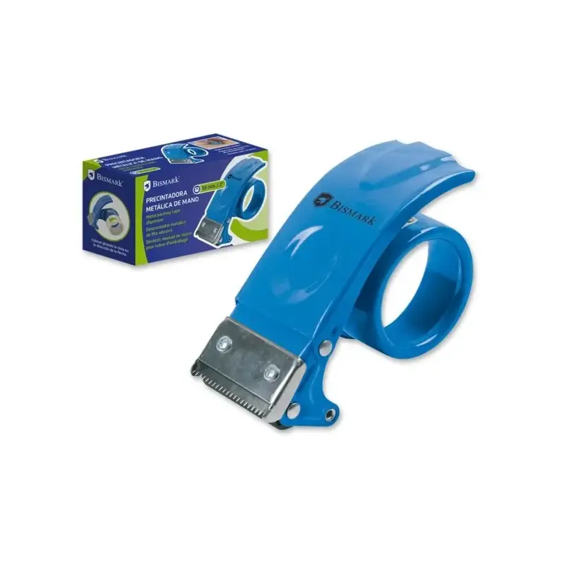 Bismark Precintadora Metalica de Mano para Rollos de hasta 50mm de Ancho - Cuchilla de Acero - Color Azul | Ahorro Imprimiendo