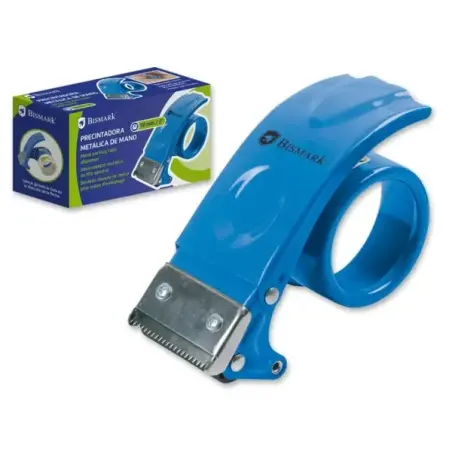 Bismark Precintadora Metalica de Mano para Rollos de hasta 50mm de Ancho - Cuchilla de Acero - Color Azul | Ahorro Imprimiendo