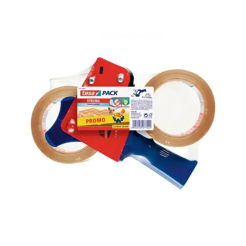 Tesa Pack de Precintadora + 2 Rollos de Precinto Transparente 50mm x 66 Metros | Ahorro Imprimiendo