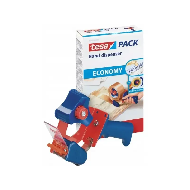 Tesa 6300 Economy Precintadora para Rollos de hasta 50mm - Tension Ajustable Manualmente - Color Rojo/Azul | Ahorro Imprimiendo
