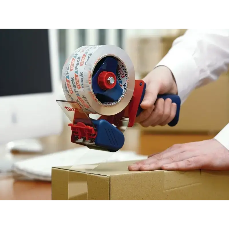 Tesa 6300 Economy Precintadora para Rollos de hasta 50mm - Tension Ajustable Manualmente - Color Rojo/Azul | Ahorro Imprimiendo