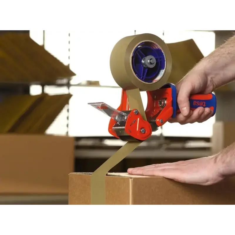 Tesa 6400 Comfort Precintadora para Rollos de hasta 50mm - Sistema de Cuchilla Protegida - Tension Ajustable Manualmente - Color