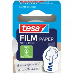Tesa Paper Pack de 1 Cinta Adhesiva de Papel 19mm x 10 Metros - Casi Invisible en Superficies de Color Claro - Se puede Cortar c