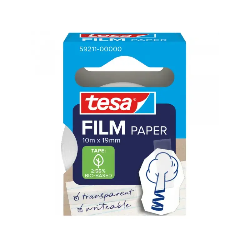 Tesa Paper Pack de 1 Cinta Adhesiva de Papel 19mm x 10 Metros - Casi Invisible en Superficies de Color Claro - Se puede Cortar c