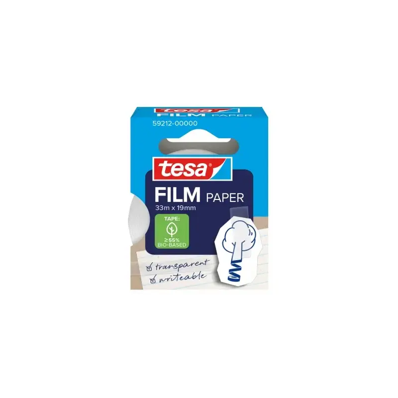 Tesa Paper Pack de 1 Cinta Adhesiva de Papel 19mm x 33 Metros - Casi Invisible en Superficies de Color Claro - Se puede Cortar c