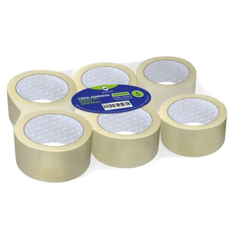 Bismark Pack de 6 Precintos de Embalaje 50mm x 66m - Polipropileno 55 micras - Transparente | Ahorro Imprimiendo
