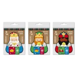 Bismark Pack de 2 Rollos de Cinta Washi-Tape Navideña para Regalos - Tematica Reyes Magos - Medidas 20mmx3m y 30mmx3m - 3 Diseño