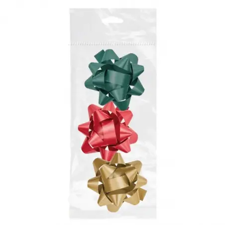 Dohe Chic Pack de 3 Lazos para Regalo - Forma de Estrella - Tamaño 8cm - Colores Rojo, Verde y Oro | Ahorro Imprimiendo