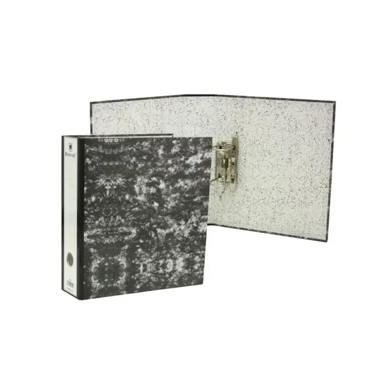 Bismark Archivador A-Z Jaspeado A4 Lomo 75mm - Carton Forrado - Tarjetero en el Lomo - Mecanismo de Palanca - Color Negro Jaspea