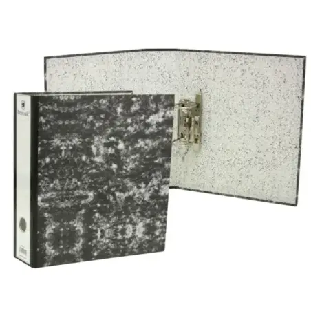 Bismark Archivador A-Z Jaspeado A4 Lomo 75mm - Carton Forrado - Tarjetero en el Lomo - Mecanismo de Palanca - Color Negro Jaspea