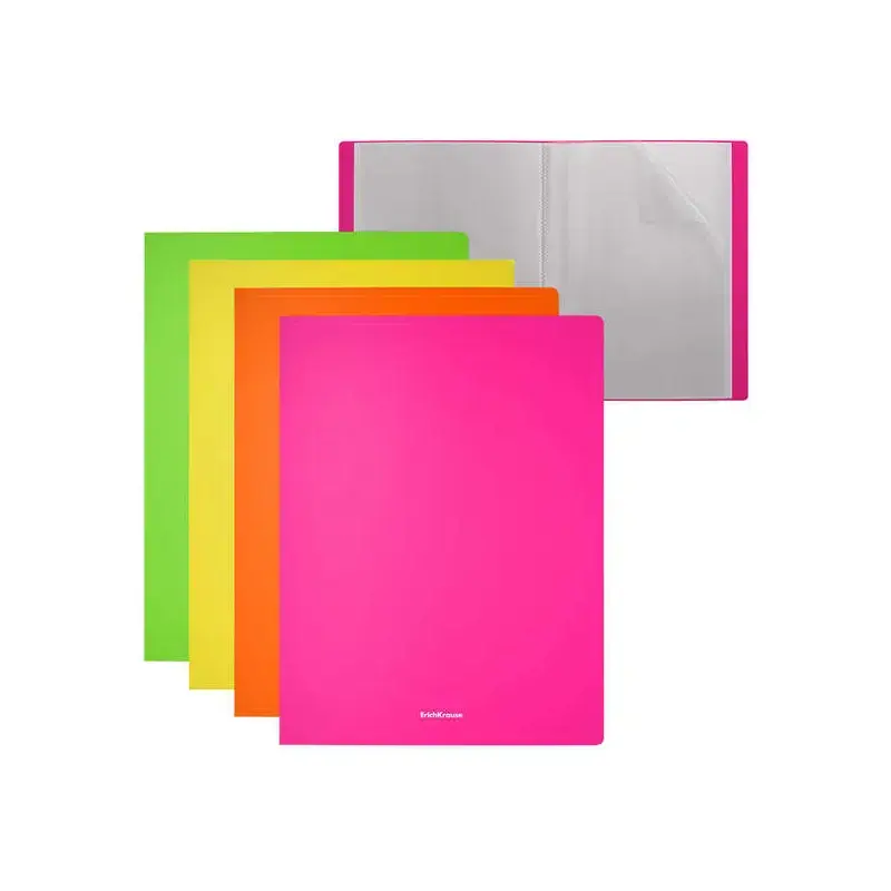 Erichkrause Carpetas con Fundas Matt Neon - 40 Fundas - Tamaño A4 - Surtido Colores (4 pcs en Bolsa) - Colores Surtidos | Ahorro