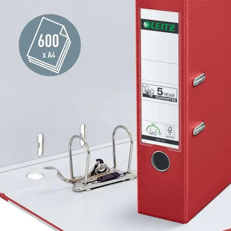 Leitz 180º Archivador de Palanca Tamaño A4 - Lomo Ancho 80mm - Ollao, Rado y Tarjetero en el Lomo - Carton Forrado en Plastico -