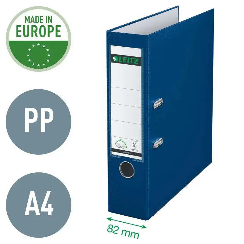 Leitz 180º Archivador de Palanca Tamaño A4 - Lomo Ancho 80mm - Ollao, Rado y Tarjetero en el Lomo - Carton Forrado en Plastico -