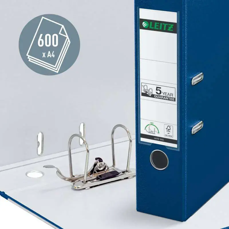 Leitz 180º Archivador de Palanca Tamaño A4 - Lomo Ancho 80mm - Ollao, Rado y Tarjetero en el Lomo - Carton Forrado en Plastico -