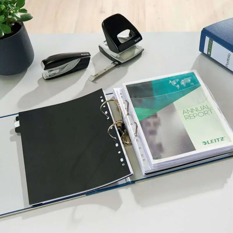 Leitz 180º Archivador de Palanca Tamaño A4 - Lomo Ancho 80mm - Ollao, Rado y Tarjetero en el Lomo - Carton Forrado en Plastico -