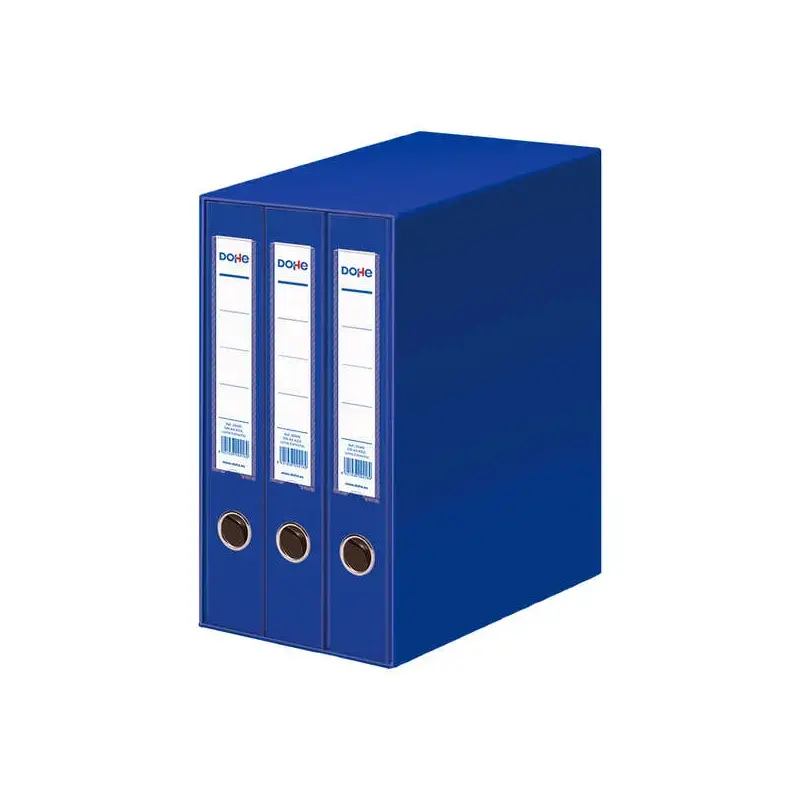 Dohe Modulo de 3 Archivadores A4 Lomo Estrecho con Ollao y Rado - Carton Forrado con Polipropileno - Cantoneras Metalicas - Pala
