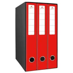 Mariola Box Modulo de 3 Archivadores con Rado 2 Anillas 40mm - Tamaño 35x26x17cm - Carton Forrado - Color Rojo | Ahorro Imprimie