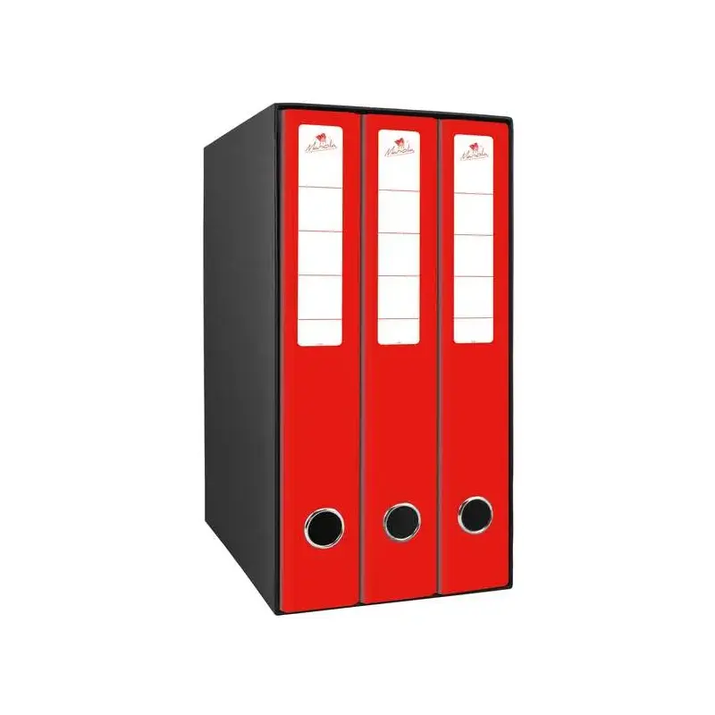 Mariola Box Modulo de 3 Archivadores con Rado 2 Anillas 40mm - Tamaño 35x26x17cm - Carton Forrado - Color Rojo | Ahorro Imprimie