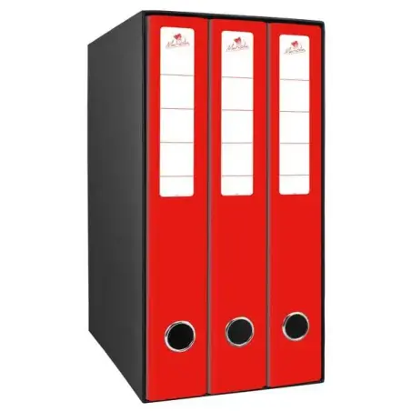 Mariola Box Modulo de 3 Archivadores con Rado 2 Anillas 40mm - Tamaño 35x26x17cm - Carton Forrado - Color Rojo | Ahorro Imprimie