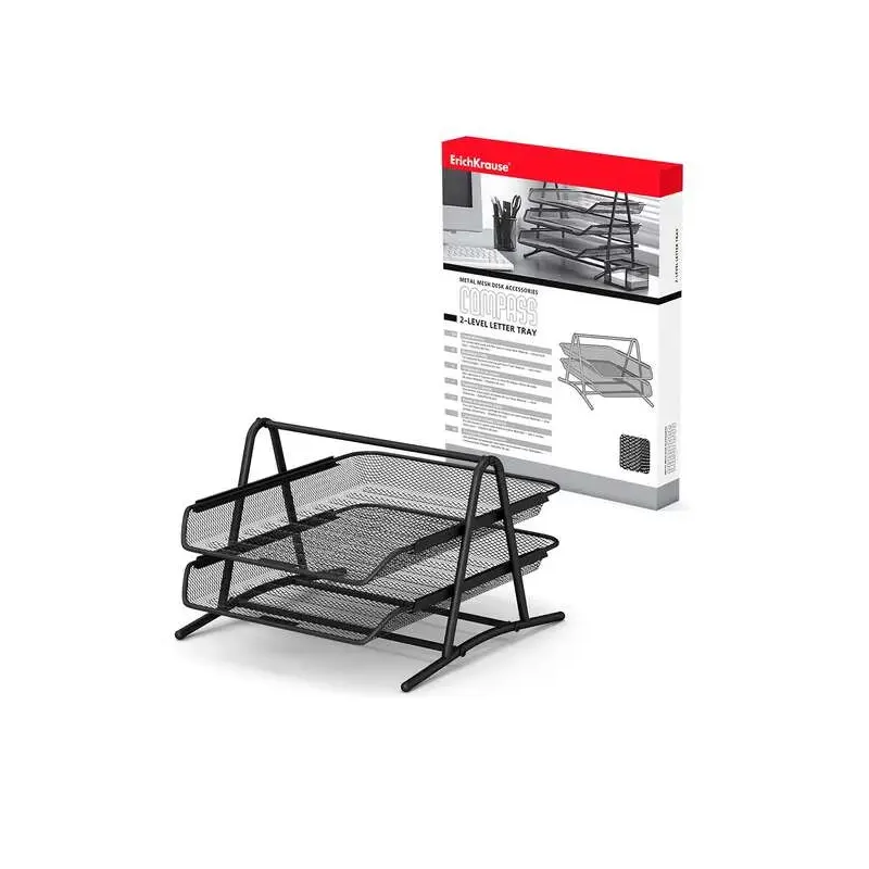 Erichkrause Compass - Bandeja para Documentos de 2 Niveles - Mecanismo de Riel - Acero Inoxidable - Color Negro | Ahorro Imprimi