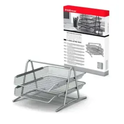 Erichkrause Compass - Bandeja para Documentos de 2 Niveles - Mecanismo de Riel - Acero Inoxidable - Color Plata | Ahorro Imprimi