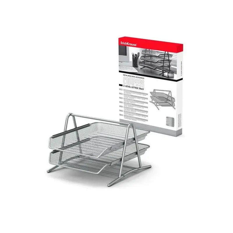 Erichkrause Compass - Bandeja para Documentos de 2 Niveles - Mecanismo de Riel - Acero Inoxidable - Color Plata | Ahorro Imprimi