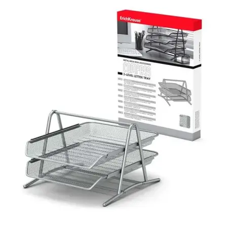 Erichkrause Compass - Bandeja para Documentos de 2 Niveles - Mecanismo de Riel - Acero Inoxidable - Color Plata | Ahorro Imprimi