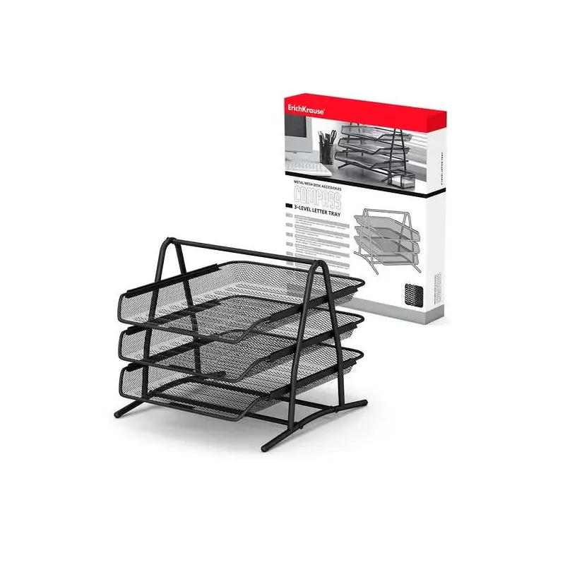 Erichkrause Compass Bandeja para Documentos de 3 Niveles - Fabricada en Acero - Capacidad hasta 200 Hojas por Nivel - Clasica y